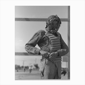 Migratory Laborers Like To Play Baseball, Here Is One Of Them In A Catchers Uniform, At The Agua Fria Migratory Canvas Print