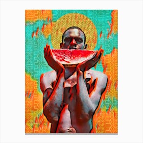 Colourful African Art Print of Man watermelon African print orange Canvas Print
