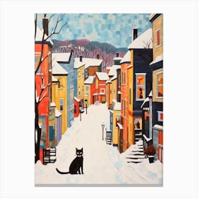 Cat In The Streets Of Quebec City   Canada With Sow 2 Canvas Print