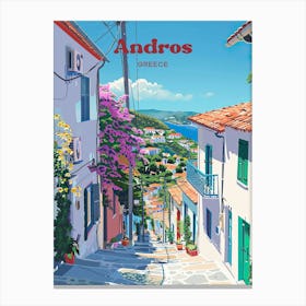 Andros Greece Streetview Travel Illustration Canvas Print