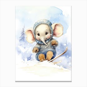 Elephant Painting Skiing Watercolour 4 Canvas Print