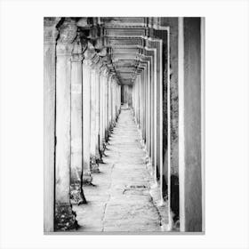 Cambodian Ancient Temple Angkor Wat Corridor with Pillars Canvas Print