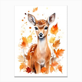 A Deer Watercolour In Autumn Colours 0 Canvas Print