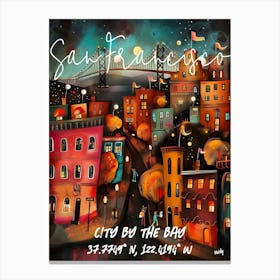 San Francisco, folk naive and whimsical poster Canvas Print