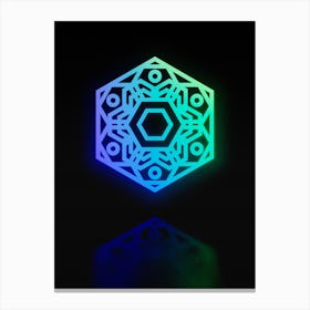 Neon Blue and Green Abstract Geometric Glyph on Black n.0260 Canvas Print