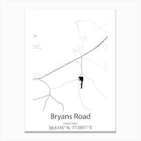 Bryans Road,United States Minimalist Map 1 Canvas Print