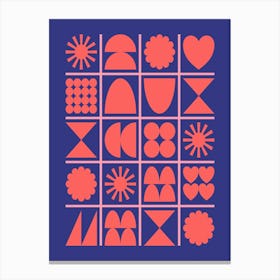 Fun Geometric Shapes and Grids in Red and Blue Canvas Print