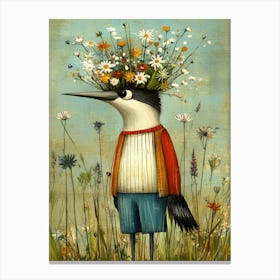 Bird With Flowers On His Head Canvas Print