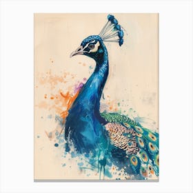 Peacock Watercolour Paint Splash 1 Canvas Print