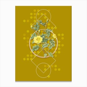 Vintage Yellow Sweetbriar Rose Botanical with Geometric Line Motif and Dot Pattern n.0100 Canvas Print