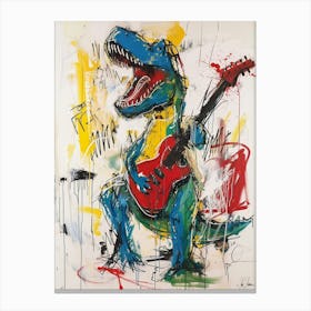 Dinosaur Playing Guitar Scribble Paint Splash 2 Canvas Print