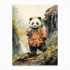 Panda Art Hiking Watercolour 2 Canvas Print