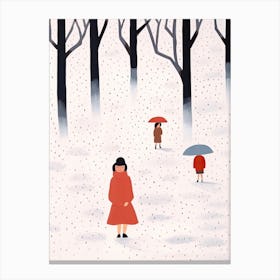 Winter Snow Scene, Tiny People And Illustration 4 Canvas Print