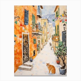 Cat In The Streets Of Dubrovnik   Croatia With Snow 2 Canvas Print