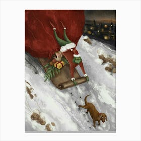 Santa'S Sleigh with Grinch Illustration Canvas Print
