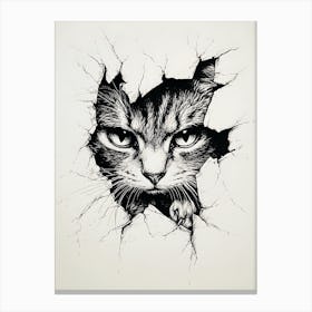 Angry Cat Watching from Wall Hole Canvas Print