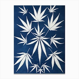 Cyanotype blue hemp leaves Canvas Print