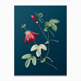 Vintage Red Passion Flower Botanical Art on Teal Blue n.0505 Canvas Print