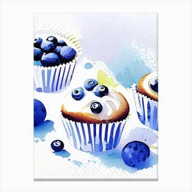 Blueberry Muffins Dessert Neutral Abstract Illustration Flower Canvas Print