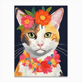 Japanese Bobtail Cat With A Flower Crown Painting Matisse Style 2 Canvas Print