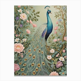 Peacock In The Flower Garden Canvas Print