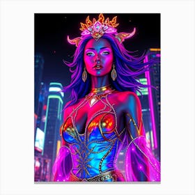 Vivid Neon Woman Portrait Canvas Print