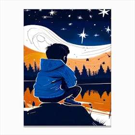 Boy Under A Starry Night,  Minimilist  Canvas Print