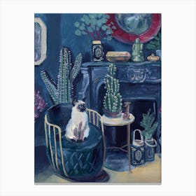 Judgy Cat In Blue Green Interior Canvas Print