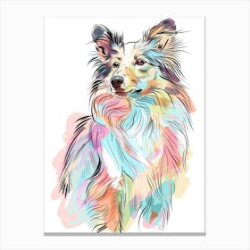 Shetland Sheepdog Dog Pastel Line Illustration  4 Canvas Print