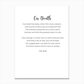 On Death Poem By John Keats Canvas Print