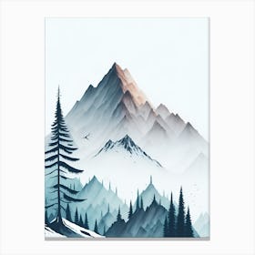 Mountain And Forest In Minimalist Watercolor Vertical Composition 51 Canvas Print