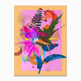 Bird Of Paradise 2 Neon Flower Collage Canvas Print