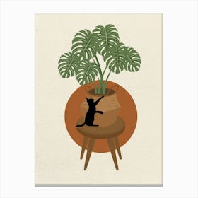 Minimal art Cat playing In A Pot Canvas Print