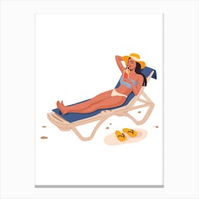 Woman Relaxing On A Beach Chair Canvas Print