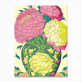 Vase Of Colourful Peonies Pink And Yellow 2 Drawing Canvas Print