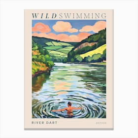 Wild Swimming At River Dart Devon Poster Canvas Print