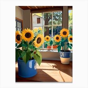 Sunflowers In Pots Canvas Print