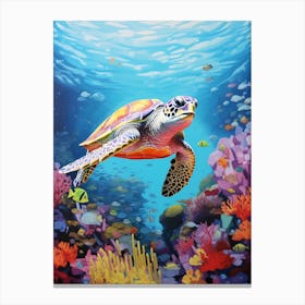 Vivid Pastel Turtle With Aquatic Plants 6 Canvas Print