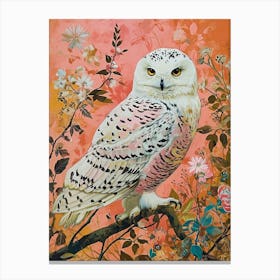 Floral Animal Painting Snowy Owl 2 Canvas Print