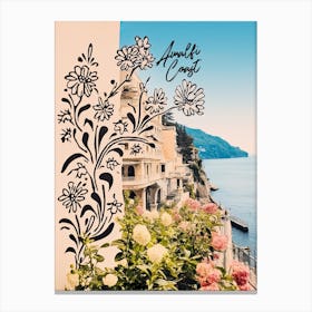 Amalfi Coast Postcard Flowers Collage 1 Canvas Print
