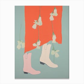 A Painting Of Cowboy Boots With Flowers, Pop Art Style 6 Canvas Print