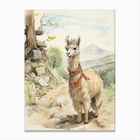 Storybook Animal Watercolour Llama 3 Canvas Print