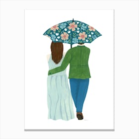 Couple Floral Umbrella Painting Canvas Print