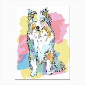 Shetland Sheepdog Dog Pastel Line Illustration  3 Canvas Print