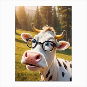 Cartoon Cow With Glasses 1 Canvas Print