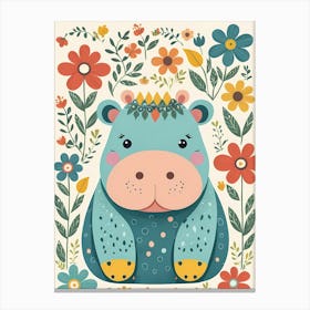 Floral Baby Hippo Nursery Illustration (36) Canvas Print