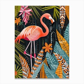 Greater Flamingo And Heliconia Boho Print 3 Canvas Print