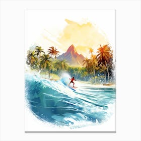 Surfing In A Wave On Matira Beach, Bora Bora French Polynesia 1 Canvas Print