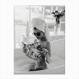 Woman Reading Magzine In The Bathtub Canvas Print