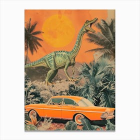 Dinosaur & A Retro Car Collage 1 Canvas Print